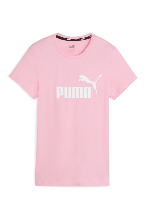 Puma, Tricou din bumbac cu imprimeu logo Essentials, Alb/Roz deschis