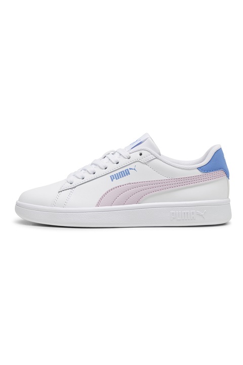 Puma, Pantofi sport de piele cu garnituri sintetice Smash 3.0, Alb/Lila/Albastru
