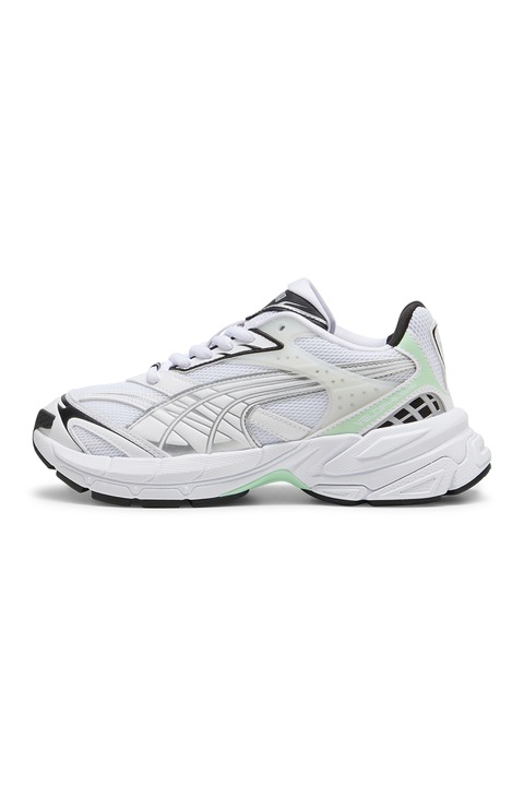 Puma, Спортни обувки Velophasis с мрежести зони, Бял/Черен/Ментово зелено