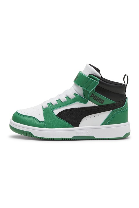 Puma, Pantofi sport mid-cut cu velcro Rebound V6, Alb/Verde