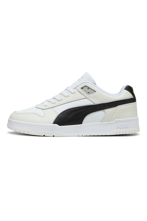 Puma, Спортни обувки RBD Game от кожа и еко кожа, Бял/Черен/Сиво-бежов
