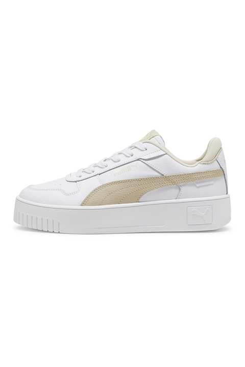 Puma, Спортни обувки Carina Street от кожа и еко кожа, Бял/Камел