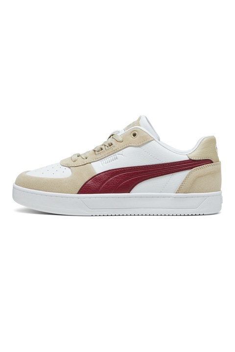 Puma, Pantofi sport de piele ecologica cu garnituri de piele intoarsa, Alb/Visiniu/Bej, 39