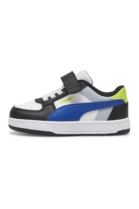 Puma, Pantofi sport Caven 2.0 cu velcro si model colorblock, Alb, Negru, Albastru royal, 19 EU