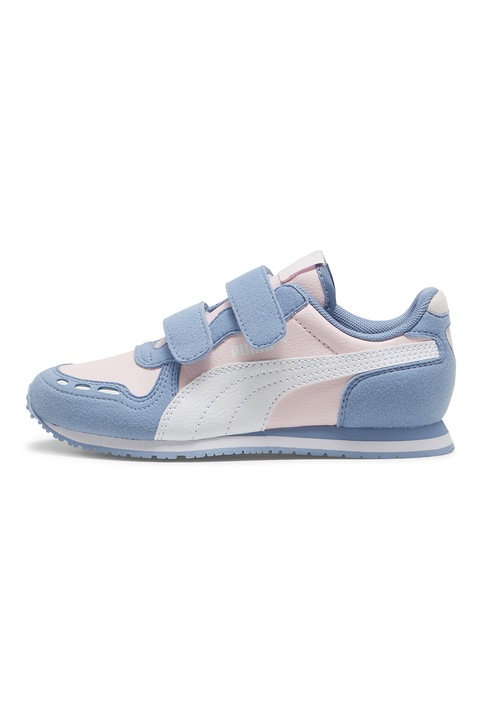 Puma, Pantofi sport Cabana Racer SL 20 de piele ecologica cu inchidere velcro, Roz pastel/Albastru