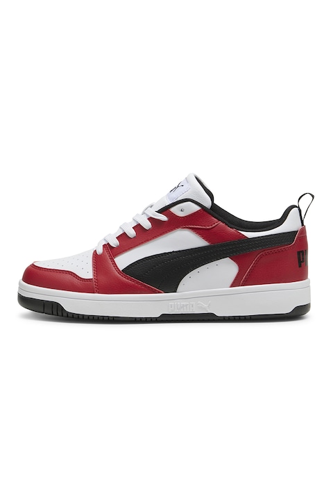 Puma, Rebound v6 uniszex műbőr sneaker, Piros/Fehér/Koptatott fekete