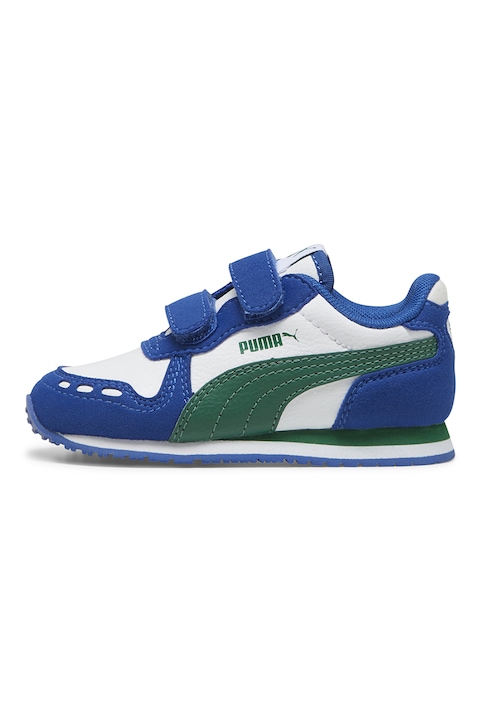 Puma, Pantofi sport cu velcro Cabana Racer SL 20, Alb/Verde/Albastru royal