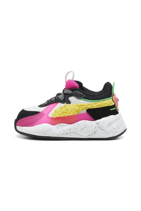 Puma, Pantofi sport cu insertii din material teddy RS-X Trolls, Negru/Roz aprins/Alb optic