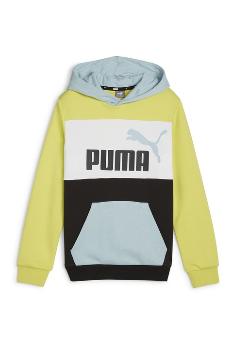 Puma, Hanorac cu model colorblock si imprimeu logo, Albastru pastel/Galben/Negru