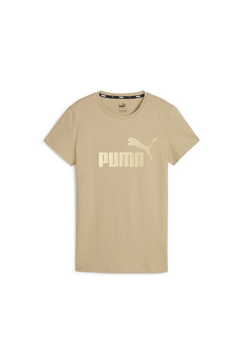 Puma, Tricou de bumbac cu imprimeu logo contrastant Essentials+, Maro nisip