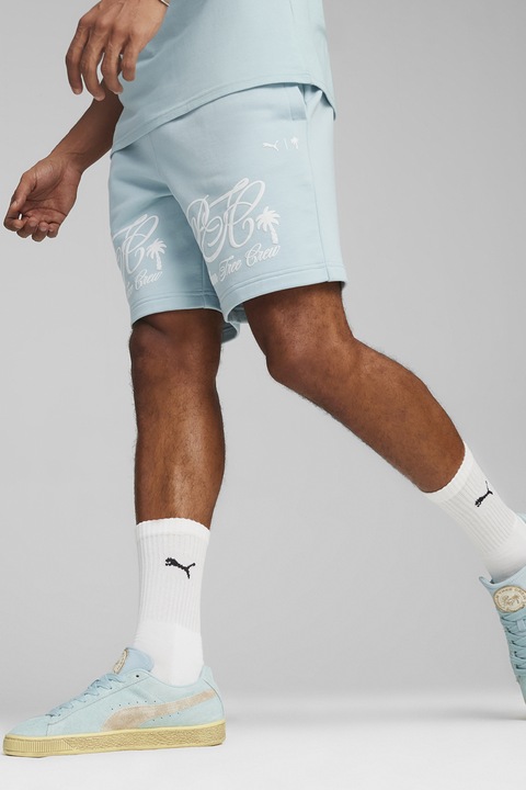 Puma, Pantaloni scurti cu imprimeu si snur de ajustare in talie, Albastru glaciar, XL