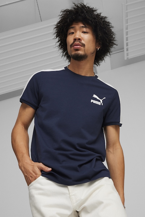 Puma, Tricou cu detaliu logo pe piept, Alb/Bleumarin