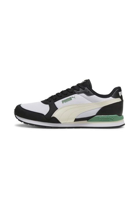 Puma, Pantofi sport de piele ecologica cu garnituri de plasa Runner, Verde/Negru/Alb murdar