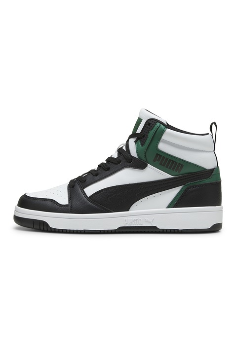 Puma, Pantofi sport mid-high din piele ecologica Rebound, Alb/Verde/Negru