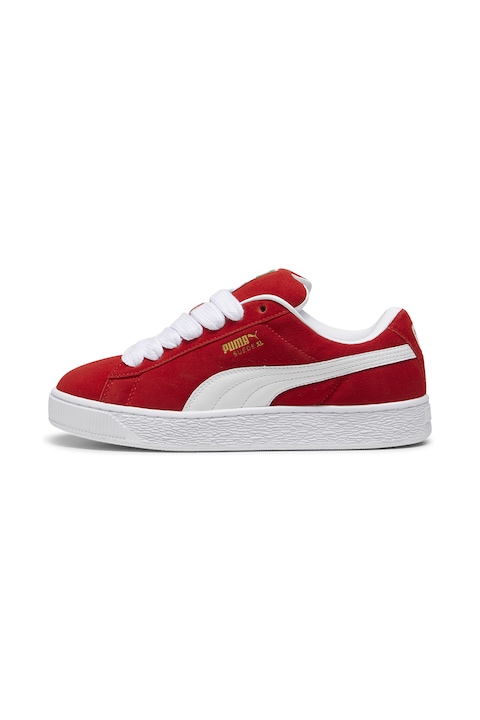 Puma, Велурени спортни обувки с кожа, Тъмночервен/Бял