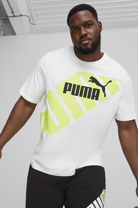 Puma, Tricou regular fit cu imprimeu logo Power, Alb optic