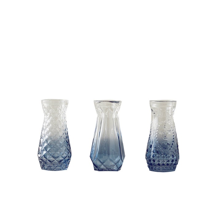 Set 3 vaze, English Home, Aria, 6x12 cm, albastru transparent