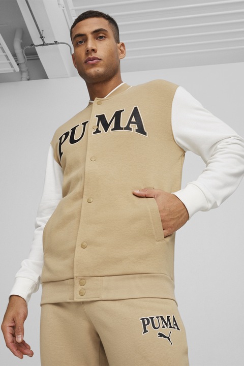 Puma, Jacheta Varsity cu imprimeu logo Squad, Alb/Bej