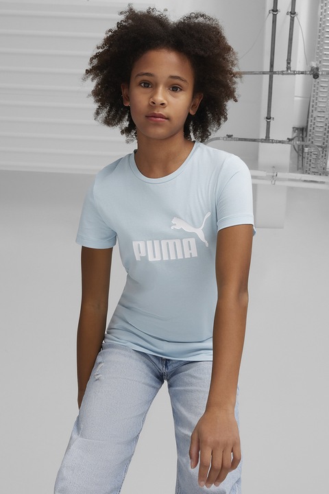 Puma, Tricou din bumbac cu imprimeu logo, Albastru pastel