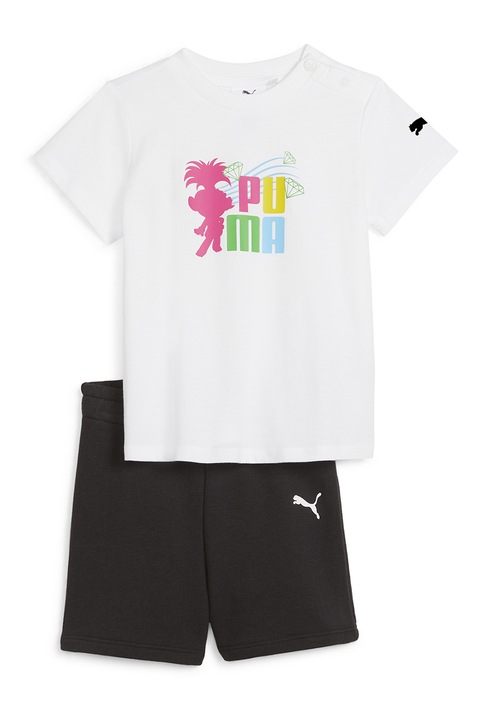 Puma, Set de tricou cu imprimeu si pantaloni scurti - 2 piese, Alb/Negru