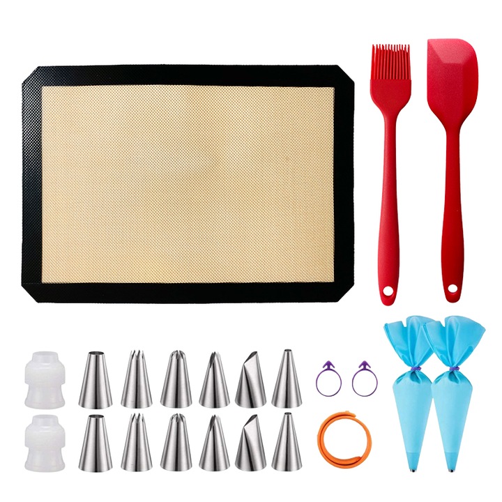 Tortadíszítő készlet, Senmase, Szilikon/Üvegszálas, Többszínű