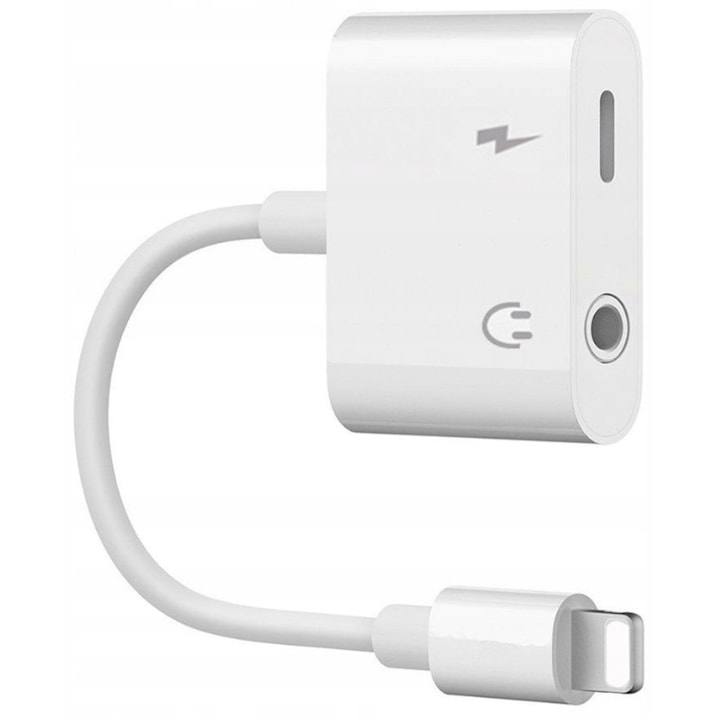 CO2 adapter, Lightning Mini Jack 3,5 mm + töltés, iPhone 5 / 6 / 7 / 8 / X / XS / XR / SE / 11 / 12 / 13 / 14 / Plus / Pro / Max, fehér