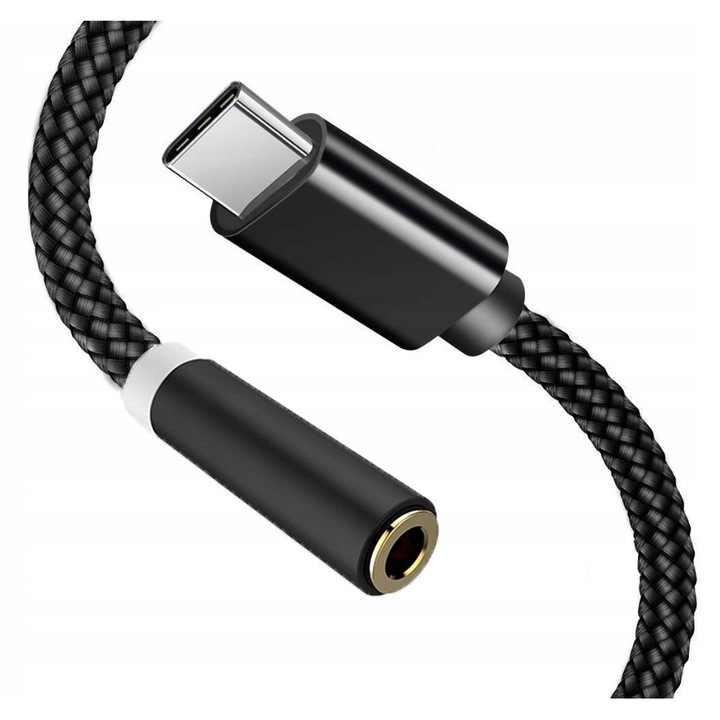 Adaptor CO2, USB-C + Mini Jack 3, 5MM, cablu AUX cu DAC, pentru Samsung, Oppo, Xiaomi, Vivo, Realme, Huawei, Motorola, Oneplus, iPhone 15 / Pro / Plus / Max / Negru