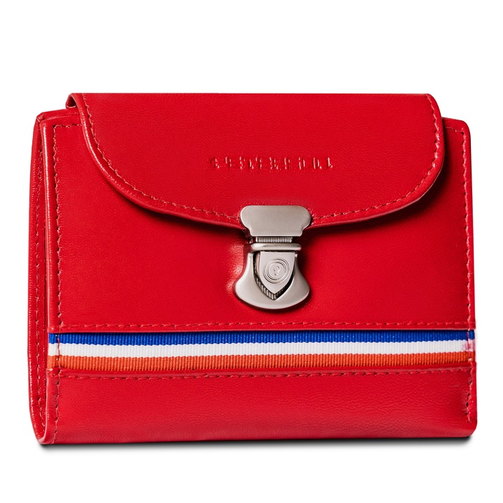 Portofel femei, Peterson, model delicat, piele naturala, Protectie RFID, 11x12.5 cm, Rosu