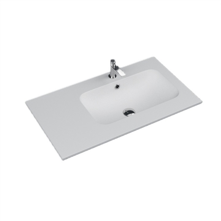 Lavoar de baie din compozit cu kit preaplin 810 x 460 x 12 cuva dreapta matte white