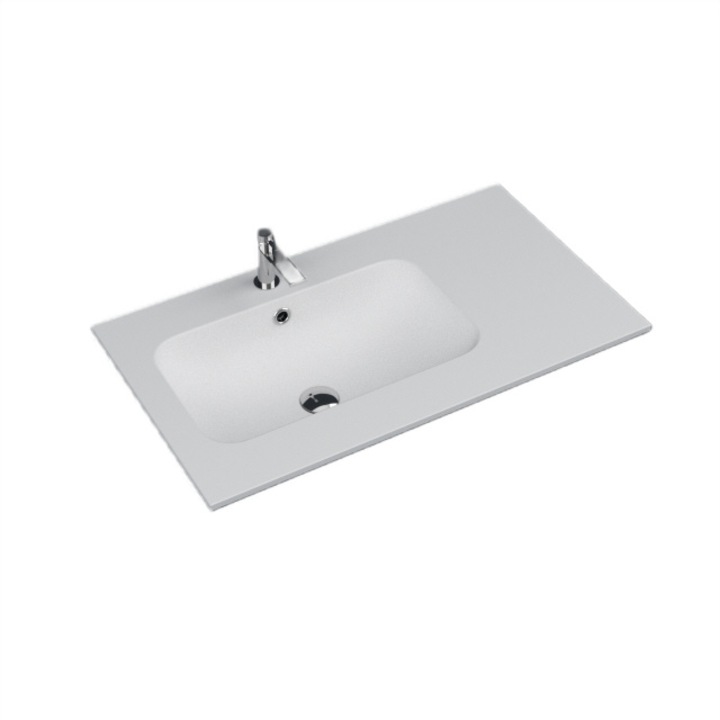 Lavoar de baie din compozit cu kit preaplin 810 x 460 x 12 cuva stanga matte white