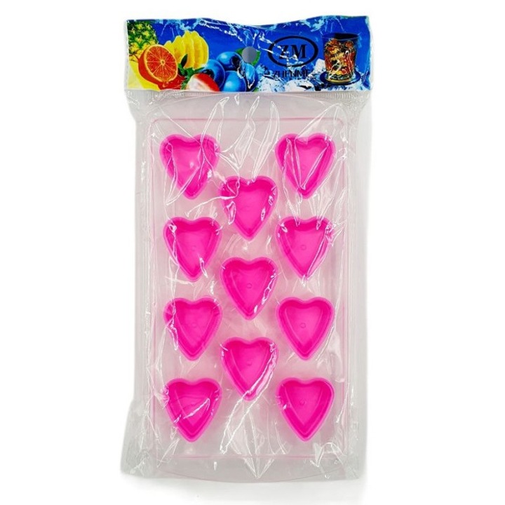 Tava cuburi gheata forma inima, plastic si silicon, 22 x 11 cm, Clini