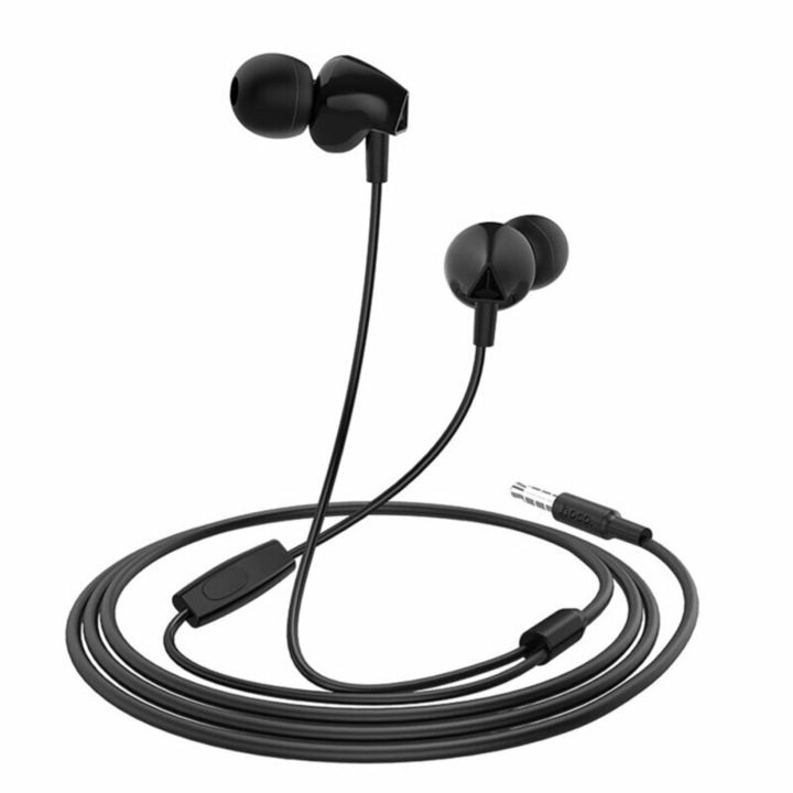 Casti audio cu fir, In Ear, M60, conector Jack 3.5mm, buton control volum si apeluri, microfon, 1.2m lungime, Hi-Fi Stereo, Negru