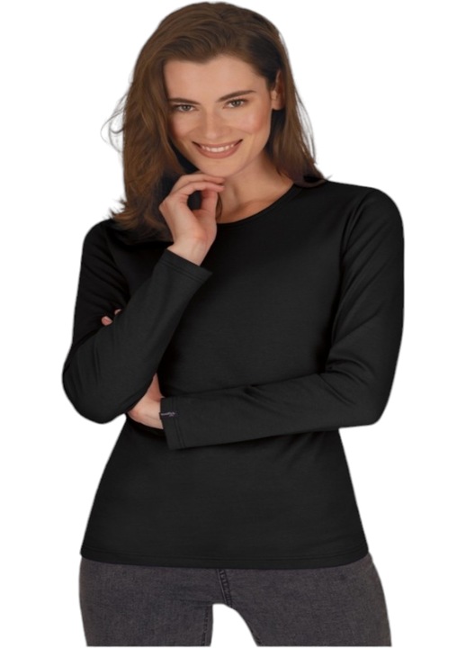 Bluza dama, StarFashion, maneca lunga, tip maleta, cu decolteu rotund, Negru