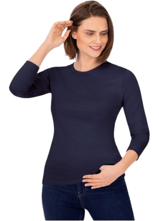 Bluza dama, StarFashion, maneca lunga, tip maleta, cu decolteu rotund, Bleumarin