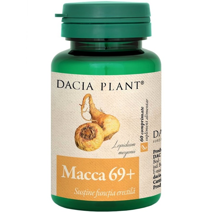 Supliment Maca (Lepidium meyenii) 500mg, "Sustine functia erectila", 60cp, Laboratoarele Dacia Plant