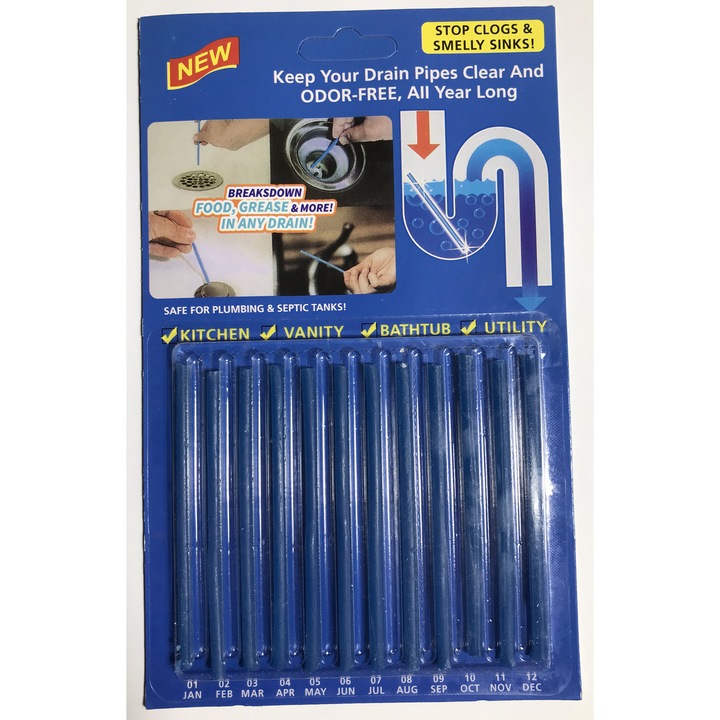 Set 12 betisoare desfundare / intretinere scurgere sifon chiuvete Icon Tools, albastru