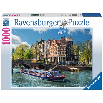 Puzzle Ravensburger - Turul canalului in Amsterdam, 1000 piese Puzzle Ravensburger - Turul canalului in Amsterdam, 1000 piese