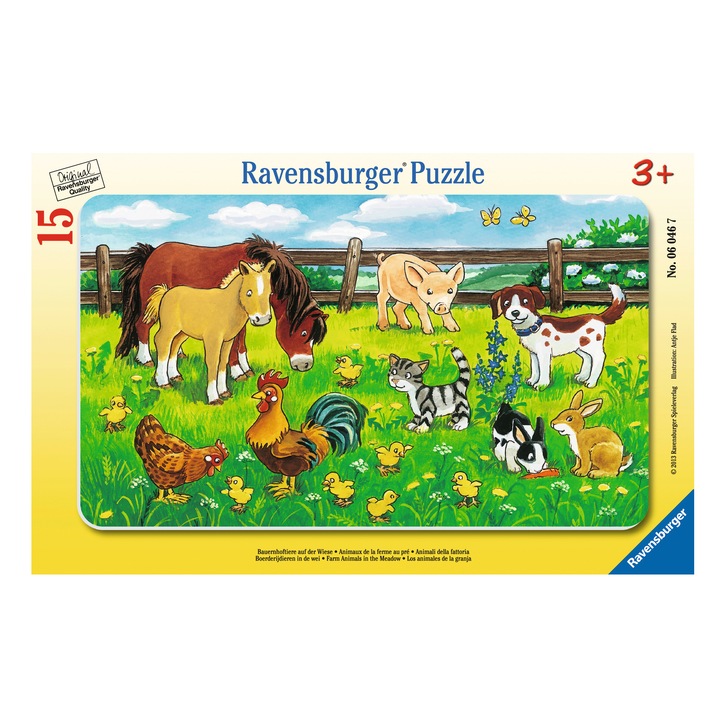 Puzzle Ravensburger Animale pe pajiste, 15 piese