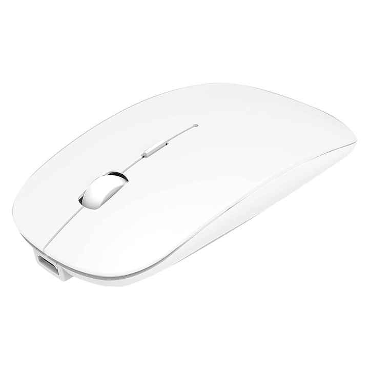 Mouse Alb Bluetooth si Wireless, Sigloo, Silent, Slim, DPI ajustabil 800/1200/1600, reincarcabil, compatibil cu orice tableta, smartphone, laptop, Tv, calculator