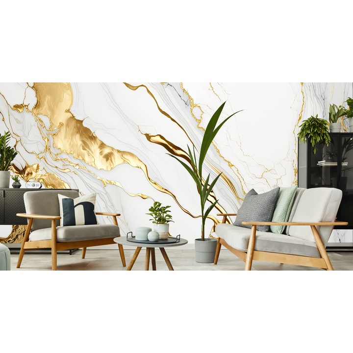 Fototapet Muralo marmura abstracta, auriu, alb 90 cm x 60 cm pentru living