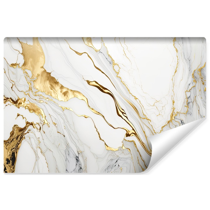 Fototapet Muralo marmura abstracta, auriu, alb 270 cm x 180 cm pentru living