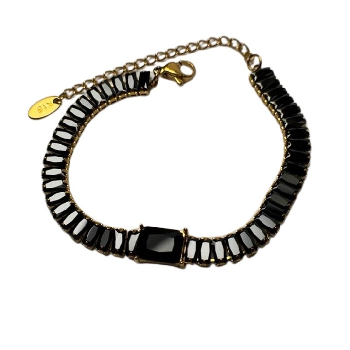Bratara Dazzle, cristale negre, inox placat cu aur 18k