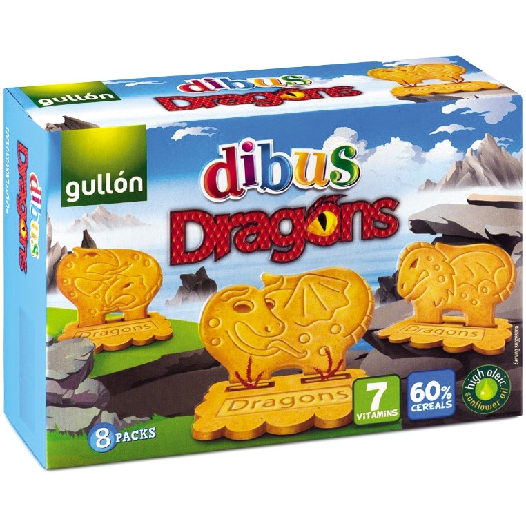 Biscuiti cu cereale, Dibus Dragons, Gullon, 8 pachete 330g