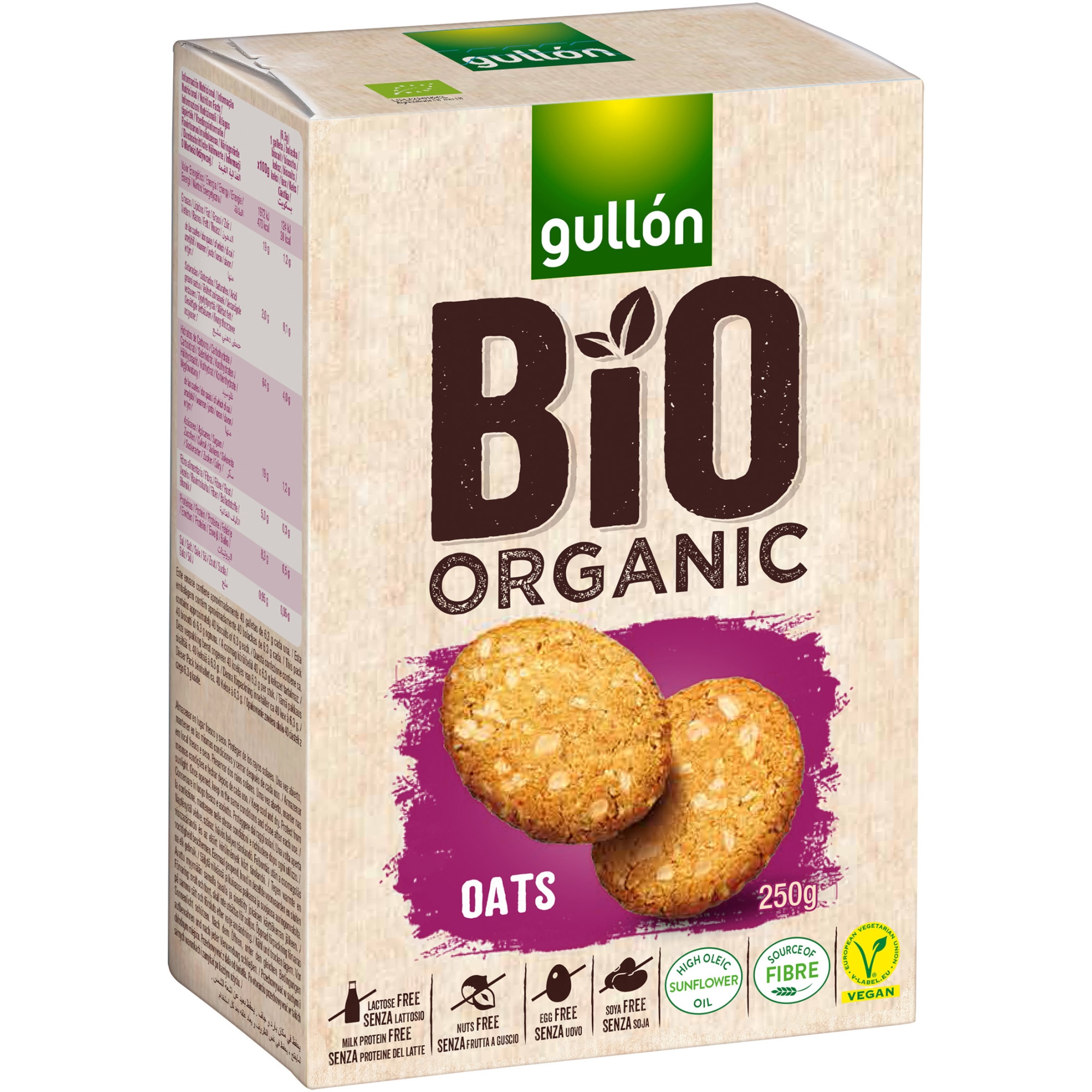 Biscuiti BIO fara lactoza, fara ou cu ovaz, Gullon, 250g