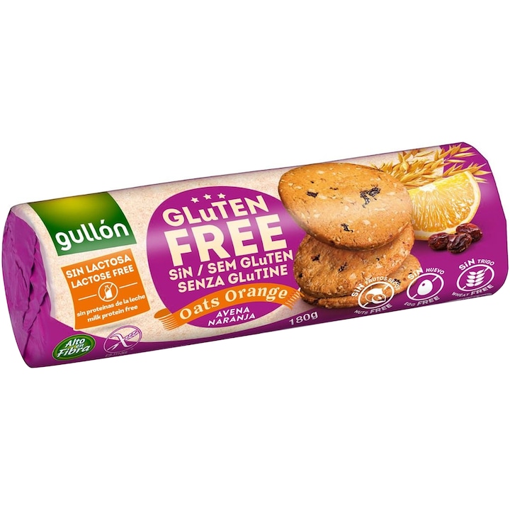 Biscuiti digestivi cu ovaz si portocale fara gluten si fara lactoza, Gullon, 180g