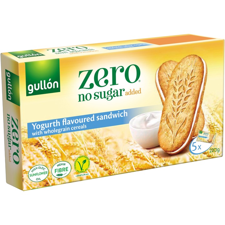 Biscuiti cu crema de iaurt si cereale integrale fara zahar adaugat, Gullon, 220g