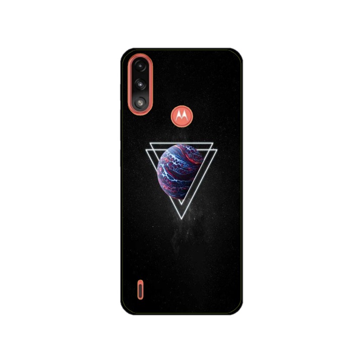 Husa personalizata HQPrint si Folie de Silicon pentru Motorola Moto E7 Power, model Triangle Planet, multicolor, S1D1M0278