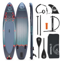 Set placa gonflabila Stand Up PaddleBoard TSUNAMI T03, vasla atasata pentru inot, 350*81*15 cm, 14,5kg, cu pompa, kit de reparatii, geanta de transport, Vasla, PVC, Livrare gratuita, Albastru/Rosu