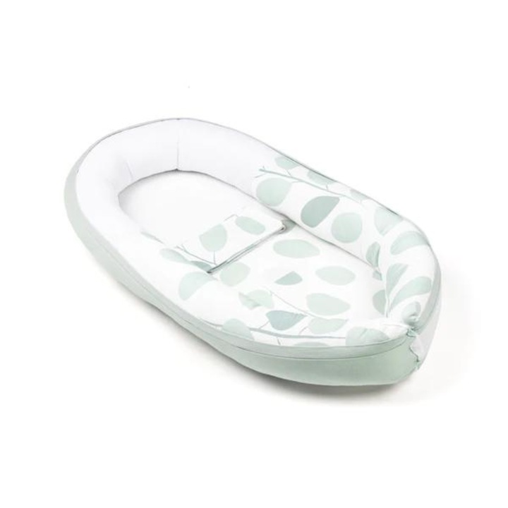 Baby Nest din bumbac organic Cocoon Leaves Aqua Green, 49 cm X 80 cm, Doomoo