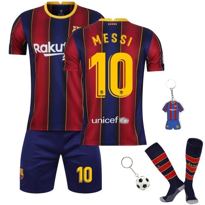 Echipament sportiv copii, Party Chili®, Fotbal Tricou Barca Messi, sezonul 2020/2021#10, Poliester, Rosu